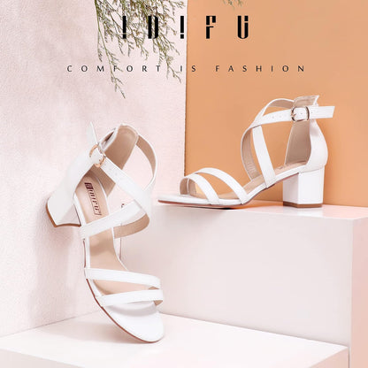 IDIFU Women's Block Low Chunky Heels Strappy Heeled Sandals | Comfortable Open Toe Ankle Strap Dress Shoes for Women Wedding Evening Bridal Prom