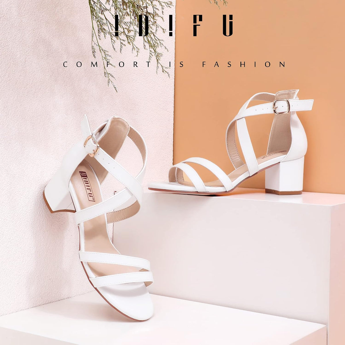 IDIFU Women's Block Low Chunky Heel Strappy Sandals