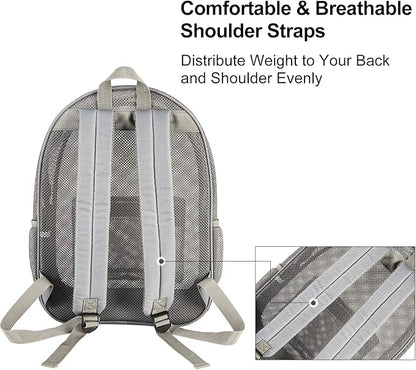 COVAX Heavy Duty Mesh Backpack, See Through College Backpack with Padded Shoulder Straps for Commuting, Swimming, Travel, Beach, Outdoor Sports (Grey)
