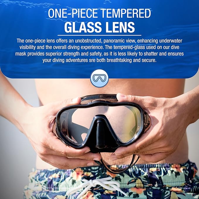 Scuba Diving Mask - Tempered Single Lens Glass Anti-Fog Snorkel Mask for Adults with Leak-Proof Silicone Skirt, Snorkeling Gear, Freediving, Spearfishing Diving Masks - Dive Mask