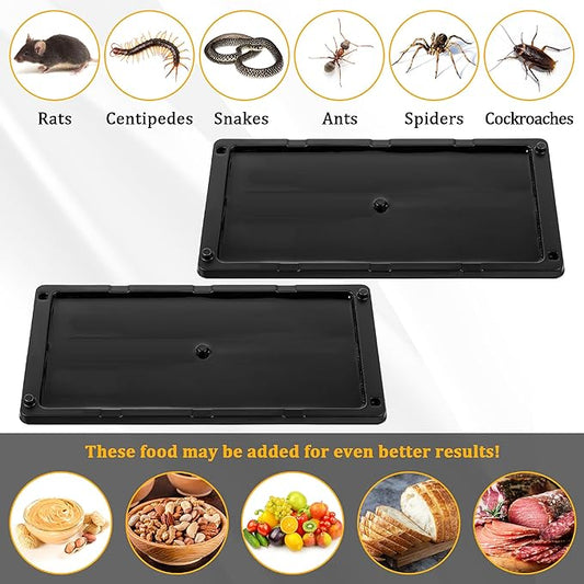 Qualirey 12 Pack Glue Traps for Rats and Snakes, Larger and Heavy Duty Baited Sticky Traps with Non Toxic Glue, Exterminator Plastic Mouse Indoor Trap, Ready to Use, Safe to Children and Pets (Black)