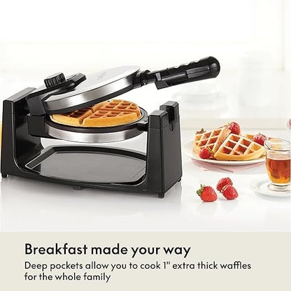 bella Classic Rotating Belgian Waffle Maker with Nonstick Plates, Removable Drip Tray, Adjustable Browning Control and Cool Touch Handles, Stainless Steel