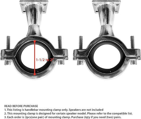 Set of 2pcs(1Pair) 1-12 to 2 in. Roll-cage Bar Mounting Clamp for GoHawk Powersports Speakers AJ4  AN4  TJ4  TN4  AS5  TS5 Series (Chrome)