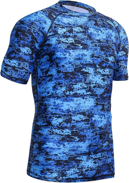 HUGE SPORTS Men's Splice UV Sun Protection UPF 50+ Skins Rash Guard Short Sleeves