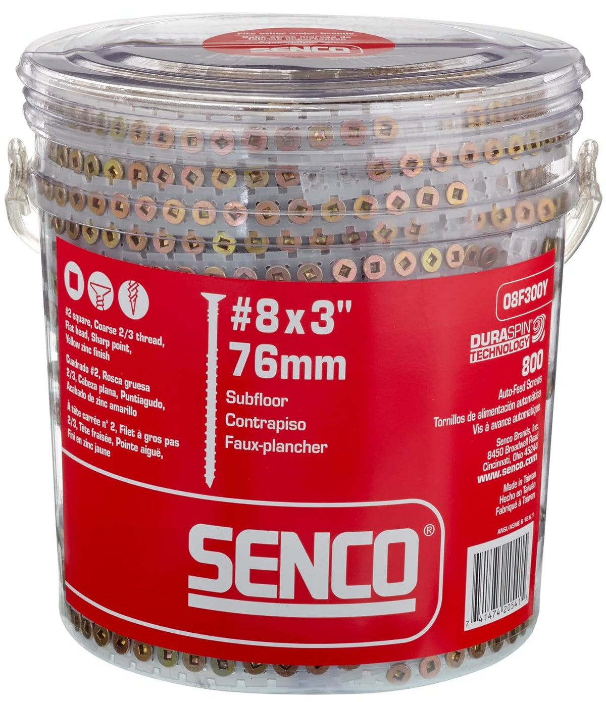 Senco 08F300Y DuraSpin #8 x 3-inch, Wood to Wood Collated Screw, 800 Ct.