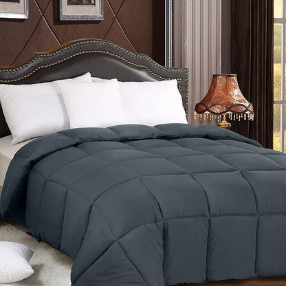 Utopia Bedding Comforters Queen Size, All Season Duvet Insert, Down Alternative Box Stitched Bed Comforter with Corner Tabs, Machine Washable (Grey)
