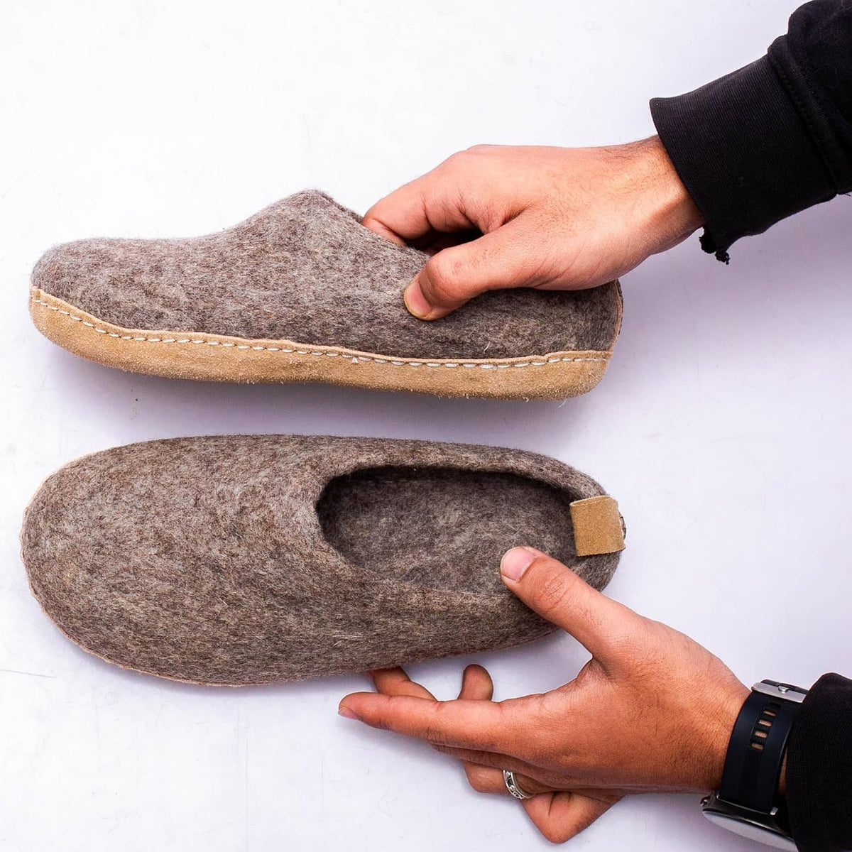 HAUSSIMPLE Wool Slippers, Felted Closed Back House Shoes with Leather Sole | Warm, Breathable, Handmade, Natural Fiber, Indoor Use, Women's & Men's Sizing, Soft Feel, Cold Floor Protection, Cozy Comfort