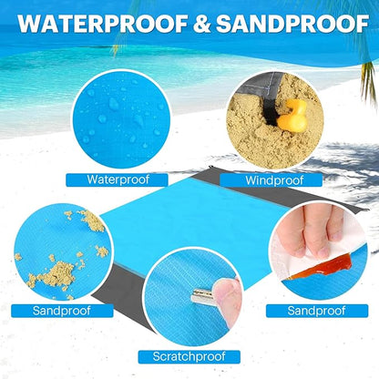 EASYFUN Beach Blanket Sandproof Oversized, 79''83'' Extra Large Beach Mat, Portable Picnic Mat for Travel Camping Hiking, Lightweight Beach Essentials Family Water Resistant Mat Nylon 210T