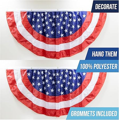 Iconikal July 4th American Flag Banner Bunting Half Fan Patriotic Porch Garland Decoration 6 x 3 Feet, 2-Pack