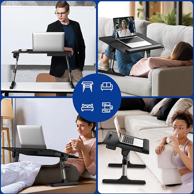 Besign LT07 Lap Desk Extra Large, Adjustable Laptop Table, Portable Standing Bed Desk, Foldable Sofa Breakfast Tray, Notebook Computer Stand for Reading and Writing (Black)