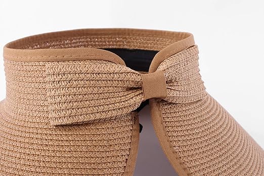 Women Sun Visors Foldable Straw Hats Summer Beach Packable Hat Floppy Wide Brim Cap Deep Style, Adjustable Size