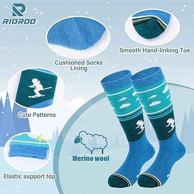 Kids Ski Socks Merino Wool, 23 Pairs Winter Warm Thermal Socks, Skiing Snowboarding Socks for Toddler Boys and Girls