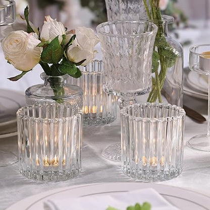 8pcs Large Clear Votive Candle Holders, 2.95"2.95" Ribbed Votive Candle Holder, Tealight Candle Holders for Votives, Floatings, Glass Candle Holder for Wedding, Table Centerpieces