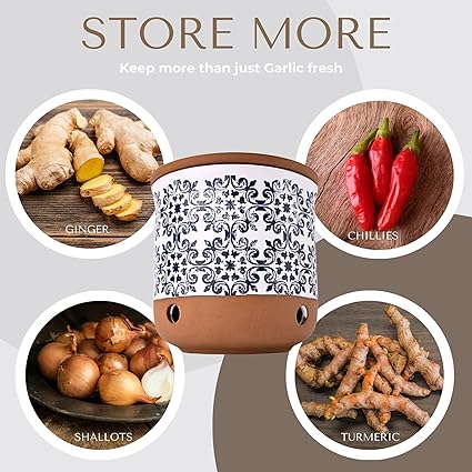 Ceramic Garlic Keeper - garlic keepers - garlic storage container- Garlic Holder Countertop - Garlic Holder - Garlic Jar - garlic keeper for counter - garlic container (Terracotta, 16oz)