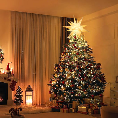 23" Moravian Star Outdoor Light, Waterproof 3D Christmas Tree Topper Lamp with Timer Function, White Led Hanging Star Lantern for Holiday Porch Room Party Decoration