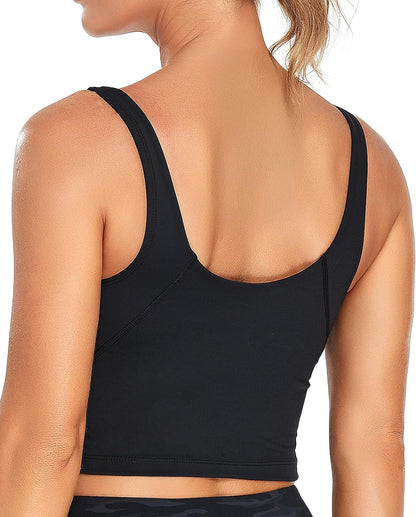 Sports Bra Womens Longline Padded Crop Yoga Tank Tops Built in Bras, Workout, Athletic, Fitness, Super Soft, Comfort, Cropped Top, Removable Pads, Heart Neckline For Women