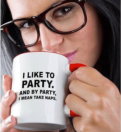 3dRose I Like Party, I Mean Take Naps Mug, 11 oz, Red