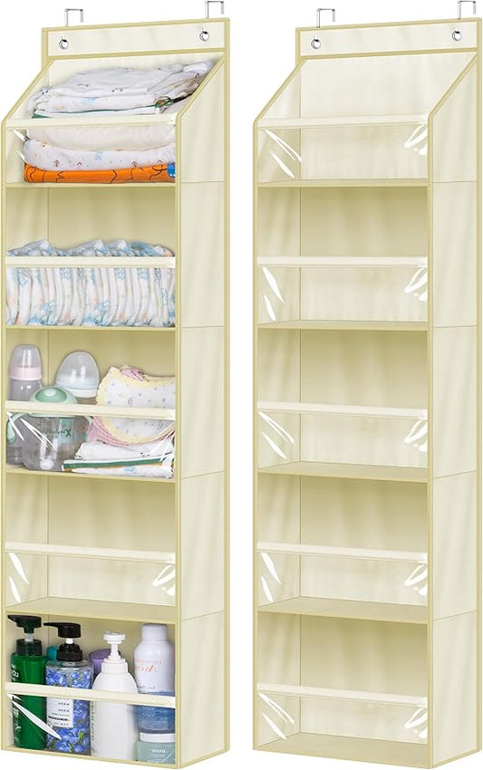 AOODA 1 Pack Over the Door Organizer, Large Capacity Closet Door Hanging Organizer, Clear Deep Pockets Baby Storage for Nursery, Bathroom, Bedroom, Pantry, Diapers (Light Beige)