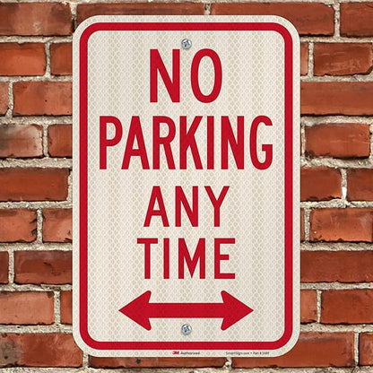SmartSign - K-2331-HI-12x18 "No Parking Any Time" Sign  12" x 18" 3M High Intensity Grade Reflective Aluminum Red on White