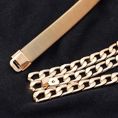 Suyi Skinny Stretch Belt Multilayer Metal Waist Belts Elastic Cinch Waistband for Women