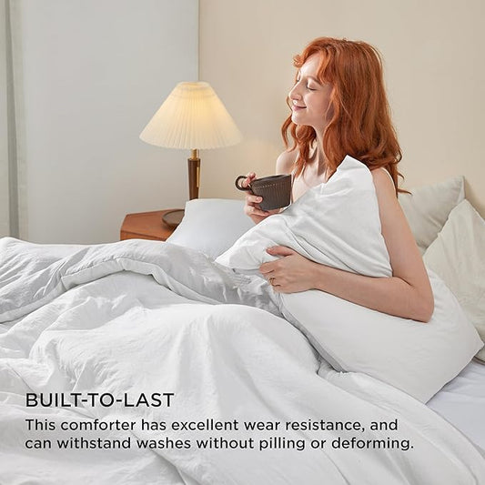 Bedsure King Size Comforter Set, Reversible White Soft Prewashed Bedding for All Seasons, 3 Pieces Warm Down Alternative Bed Set, 1 Lightweight Comforter (104"x90") and 2 Pillowcases (20"x36")