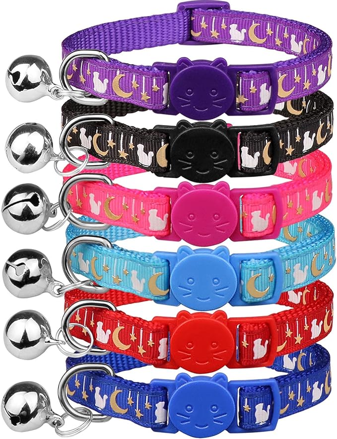 6 PCS Breakaway Cat Collars Golden Moon Cat Collars Safety Buckle Kitten Collar with Bell Glow in The Dark Cat Collars for BoyGirl Cats