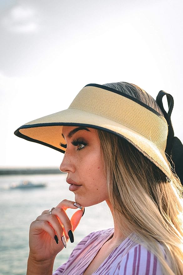 Pineapple&Star Vienna Visor Women’s Summer Sun Straw Packable UPF 50+ Beach Hat