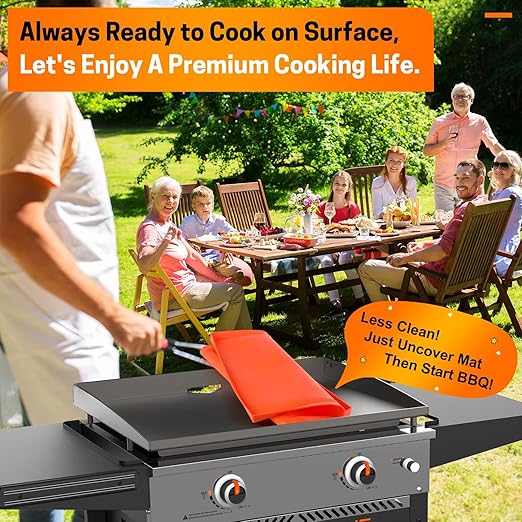 Orange Silicone Griddle Mat Heat Resistant Outdoor BBQ Protective Cover Mat with Foldable Design for Portable Use (43x26x4cm/16.9x10.2x1.6in)