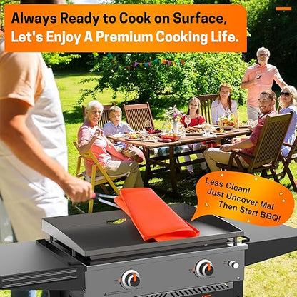 Orange Silicone Griddle Mat Heat Resistant Outdoor BBQ Protective Cover Mat with Foldable Design for Portable Use (43x26x4cm/16.9x10.2x1.6in)