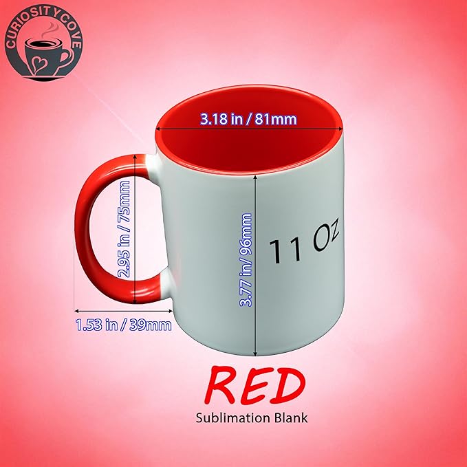 Sublimation Mugs 11 Oz, Red Inner  Handle - Premium Coffee Cups for Heat Press Projects - Versatile Coffee Mug Design Ideal for Personalized Creations, 1 Piece Set