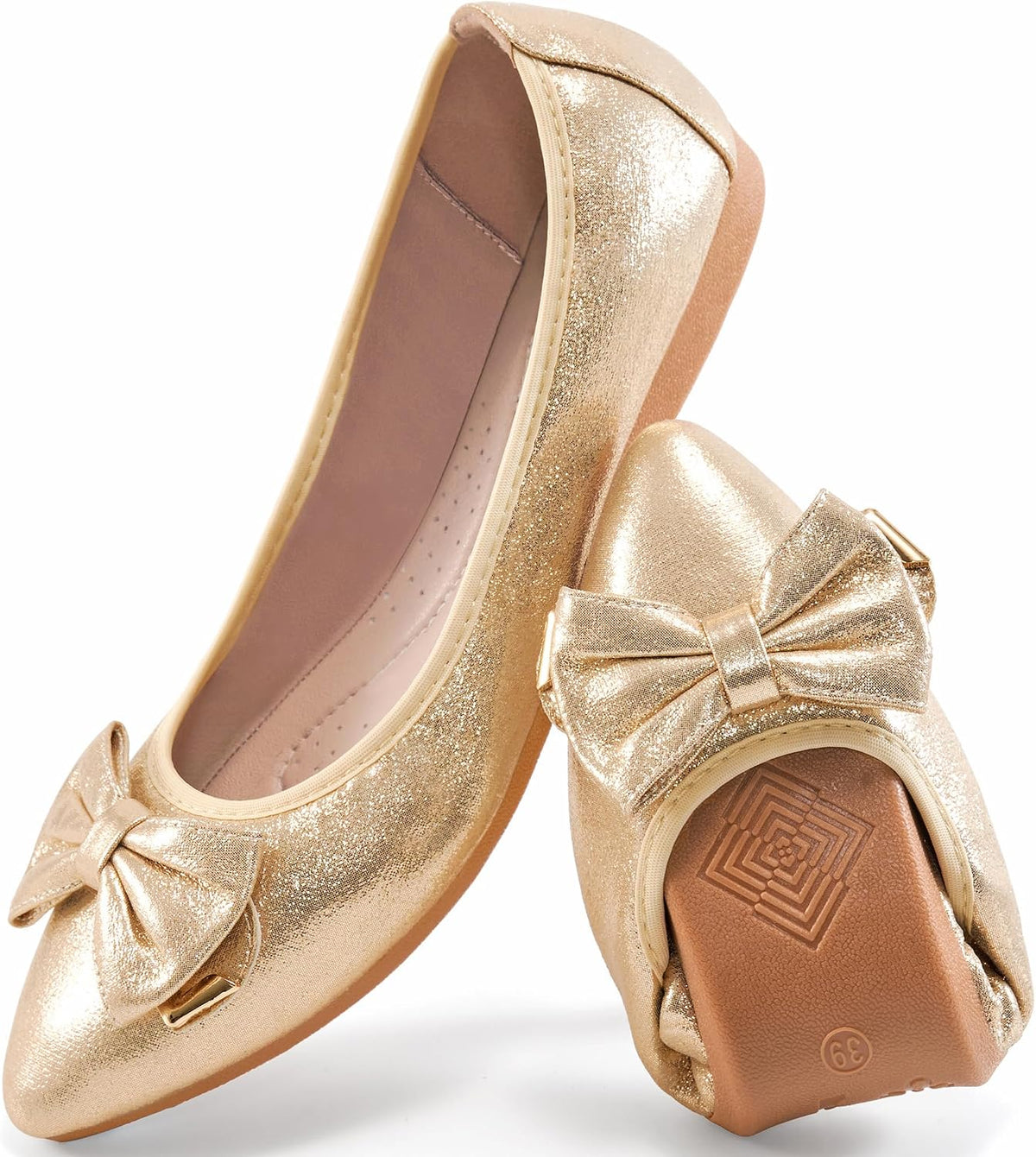 FUDYNMALC Womens Ballet Flats 2026: Foldable Dressy Slip On Shoes All-Day Comfort Bowknot Pointed Toe Loafers for Work Office Wedding