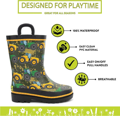 These waterproof rain boots from Western Chief are perfect for kids - made with durable rubber, a comfortable lining, and easy pull-on handles.