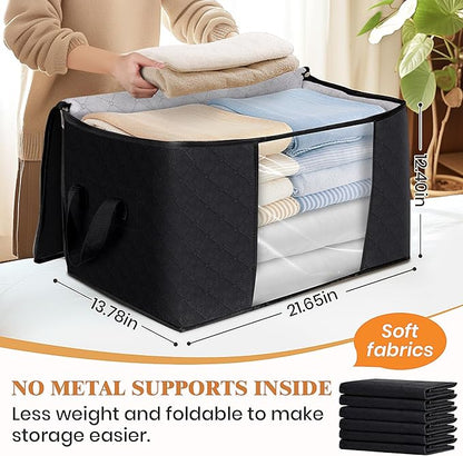 Fab totes 3-Pack Clothes Storage, Foldable Blanket Storage Bags, Storage Containers for Organizing Bedroom, Closet, Clothing, Comforter, Organization and Storage with Lids and Handle, Black