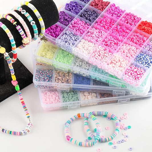 Colorful Clay Beads Clay Beads with Storage Case for Bracelet Jewelry Making, 24 Colors Clay Beads for DIY Wrist Bead, Bracelet, Necklace