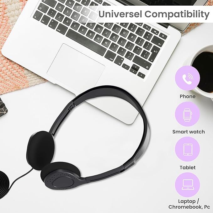 Wholesale On-Ear Headphones - Inexpensive Stereo Headphones for Students, Classroom, Library - (Foam Earpad 1 Pair)