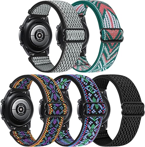 22mm Bands Compatible with Samsung Galaxy Watch 3 45mm BandGalaxy Watch 46mmGear S3 Frontier, Stretchy Adjustable Elastic Nylon Woven Sport Loop 22mm Wristband for Men Women, 5 Packs
