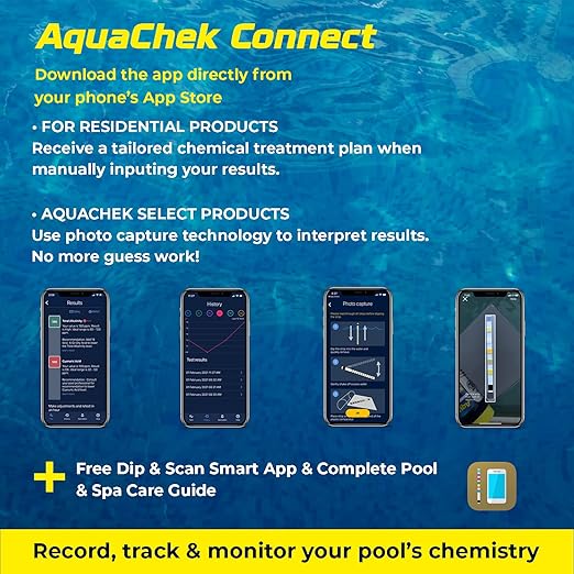 AquaChek Yellow 4-Way Pool and Spa Test Strips - 50 Yellow Test Strips - Swimming Pool Test Strips For pH, Free Chlorine, Total Alkalinity, and Cyanuric Acid - Quick and Accurate Results - Testing Kit
