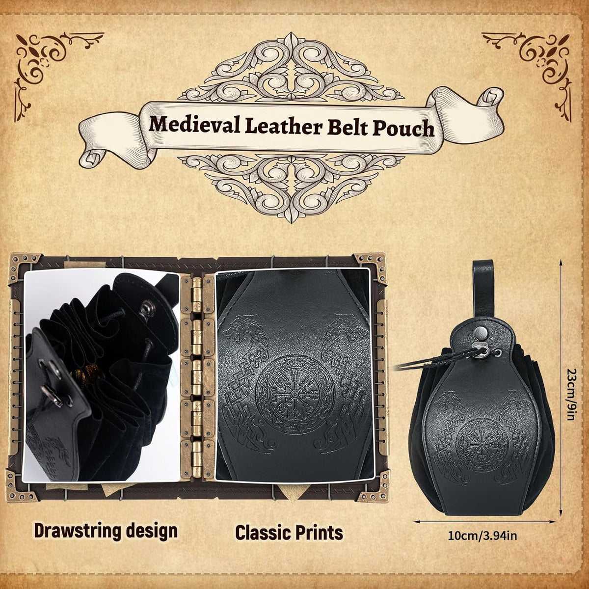 Medieval belt pouch Renaissance Leather Bag Vintage Pirate Leather Bag for Halloween Cosplay Accessories