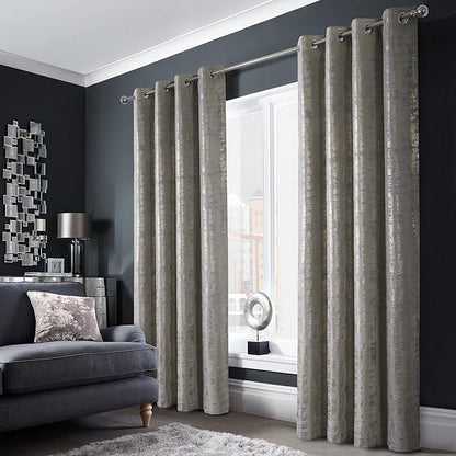 always4u Soft Velvet Curtains 95 Inch Length Luxury Bedroom Curtains Gold Foil Print Window Treatments for Living Room 1 Panel Silver