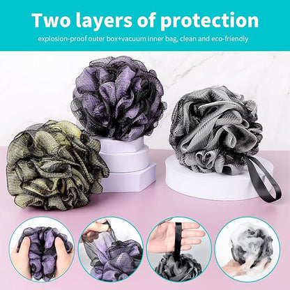 Bath Loofah Shower Sponge Body Back Scrubber Soft Mesh Shower Puffs Exfoliating Loofa for Women  Men Bath Accessories Cleaning Tool (Pack of 4 60G Loofah, Dark Elf)