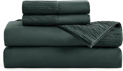 Bedsure Queen Sheet Set - 4 Pieces Soft Queen Size Sheets - Breathable  Cooling - Hotel Luxury - Easy Care Polyester Microfiber Bedding for Women, Men, Forest Green