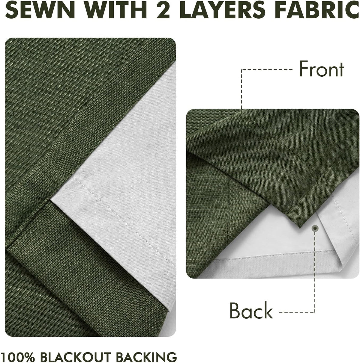 MIULEE Olive Green Pinch Pleated 100% Blackout Linen Curtains 40x108 Inches Room Darkening, Memory Trained, Light Blocking, Black Out Pleat Drapes, Window Curtains for Bedroom Living Room, 2 Panels
