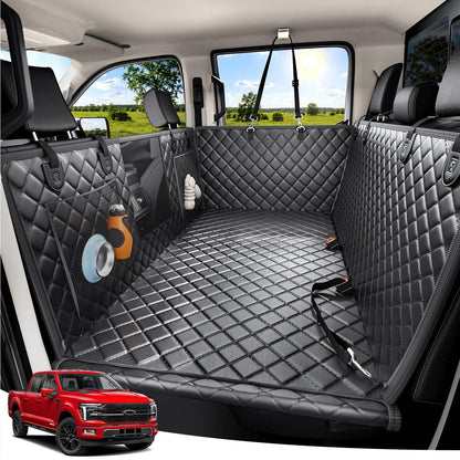 Zanch Heavy-Duty Dog Truck Seat Cover, Flat Solid Back Seat Extender for Multi Large Dogs, Hard Bottom Supports 450 lb, Waterproof Hammock Protector, XL for Full-Size Crew Cab Trucks & SUVs, Black