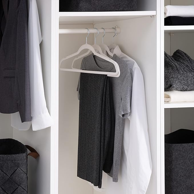 Laura Ashley 25 Pack Slim Velvet Hangers Durable  Strong Plastic  Slim  Keeps Shape  Closet Organization  White  Holds 10lbs  Holds Shape