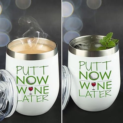 JENVIO Golf Gifts for Women  White Stainless Steel Wine Tumbler Sliding Lid and Straw  Funny Female Themed Stuff for Golfers Christmas Gift (12 Ounce)