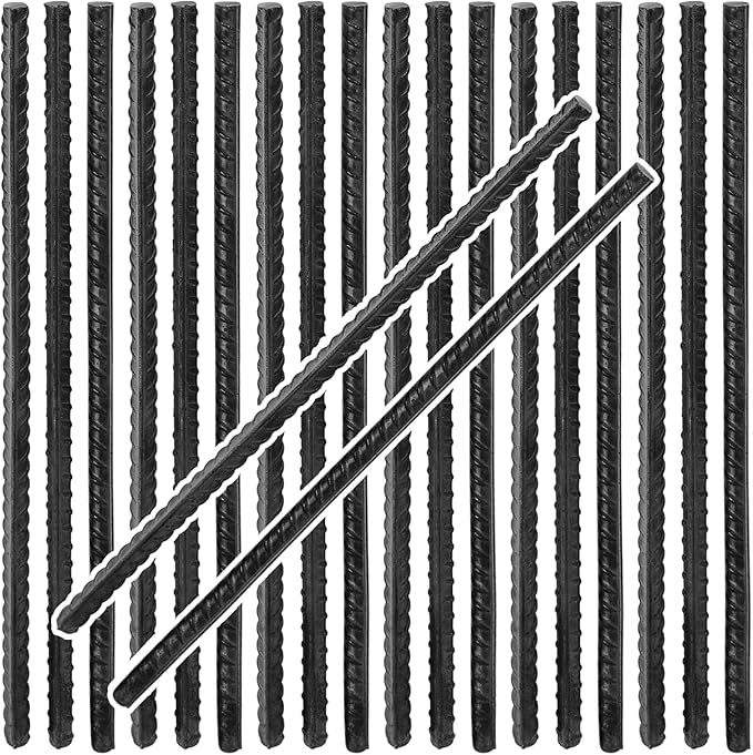 SHEUTSAN 20 PCS 12 Inch Rebar Stakes, 38' Thick Heavy Duty Steel Rebar Ground Anchor, Straight Metal for Camping Tent, Concrete Forming, Plant Stakes, Black