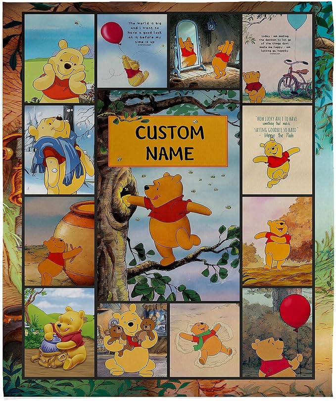 Personalized Pooh Bear Blanket, Pooh Bear Nursery Blanket, Classic Winnie Blanket, Pooh Bear Gifts, Pooh Baby Blanket, Pooh Bear Nursery Theme, Cozy Fleece Soft Blanket for Kids - 06