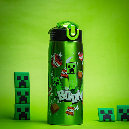 Minecraft Water Bottle for Travel and At Home, 19 oz Vacuum Insulated Stainless Steel with Locking Spout Cover, Built-In Carrying Loop, Leak-Proof Design (Creeper)