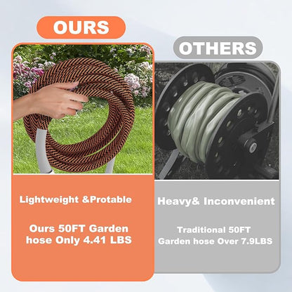 Garden Hose 50 ft, Non-Expandable Water Pipes Flexible, Durable, Kink Free, Lightweight, Suitable for Outdoor, Lawns, Car Wash
