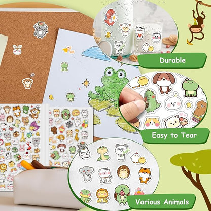 LINAYE 24 Sheets Cute Kawaii Stickers Pack - 1500PCS Adhesive Animal Stickers for Kids, Girls, Classroom